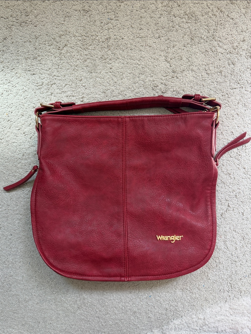 Wrangler Burgundy Leather Shoulder Bag with Gold Logo
